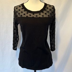Knit Body Top with Peekaboo Polka-Dot Shoulders & Sleeves Small